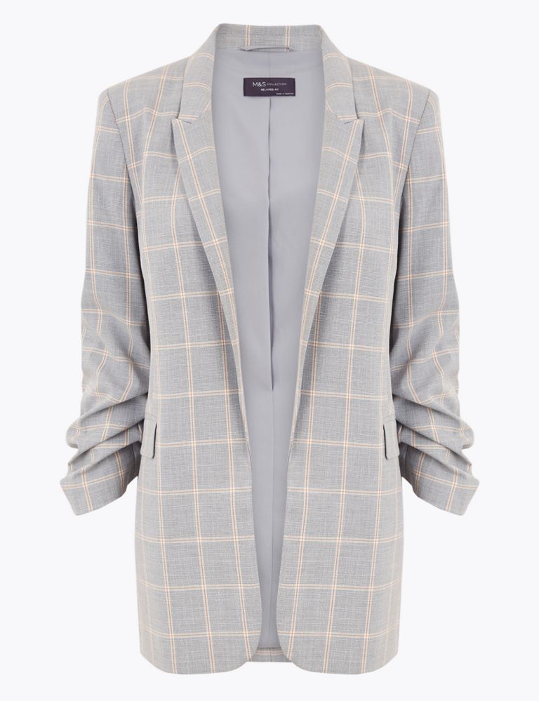 Relaxed Ruched Sleeve Checked Blazer 3 of 6
