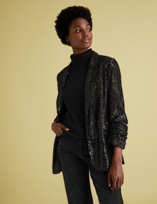 Relaxed Sequin Ruched Sleeve Blazer, M&S Collection