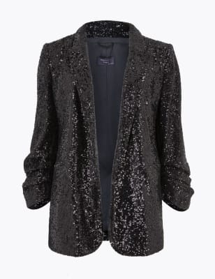 Relaxed Sequin Ruched Sleeve Blazer | M&S Collection | M&S