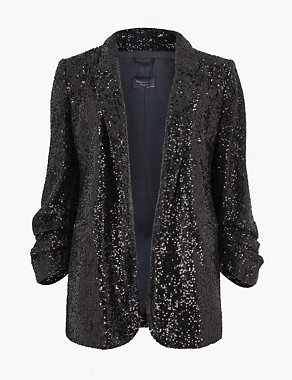 Relaxed Sequin Ruched Sleeve Blazer Image 2 of 5