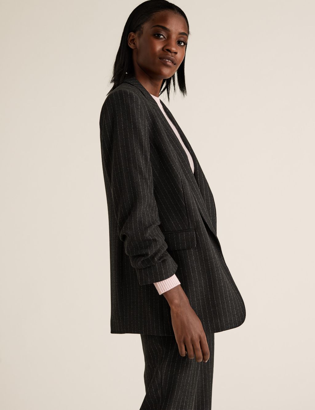 Relaxed Striped Ruched Sleeve Blazer | M&S Collection | M&S