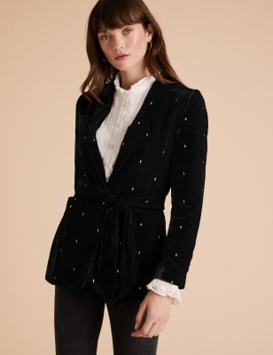 Denise Belted Velvet Blazer