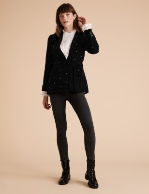 Denise Belted Velvet Blazer