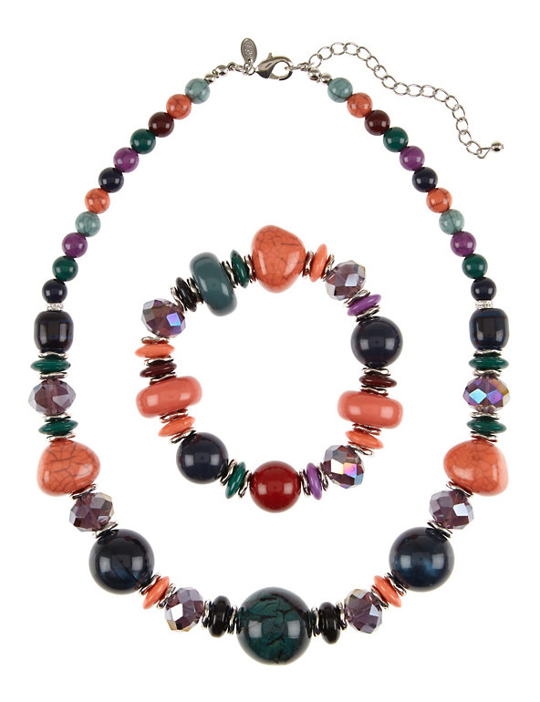 Resin Chunky Mixed Bead Necklace & Stretch Bracelet Set Image 1 of 1