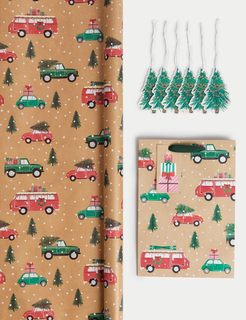 Christmas Wrapping Paper - Vintage Red Green Xmas Tree Holiday Kraft  Present Wrap Paper