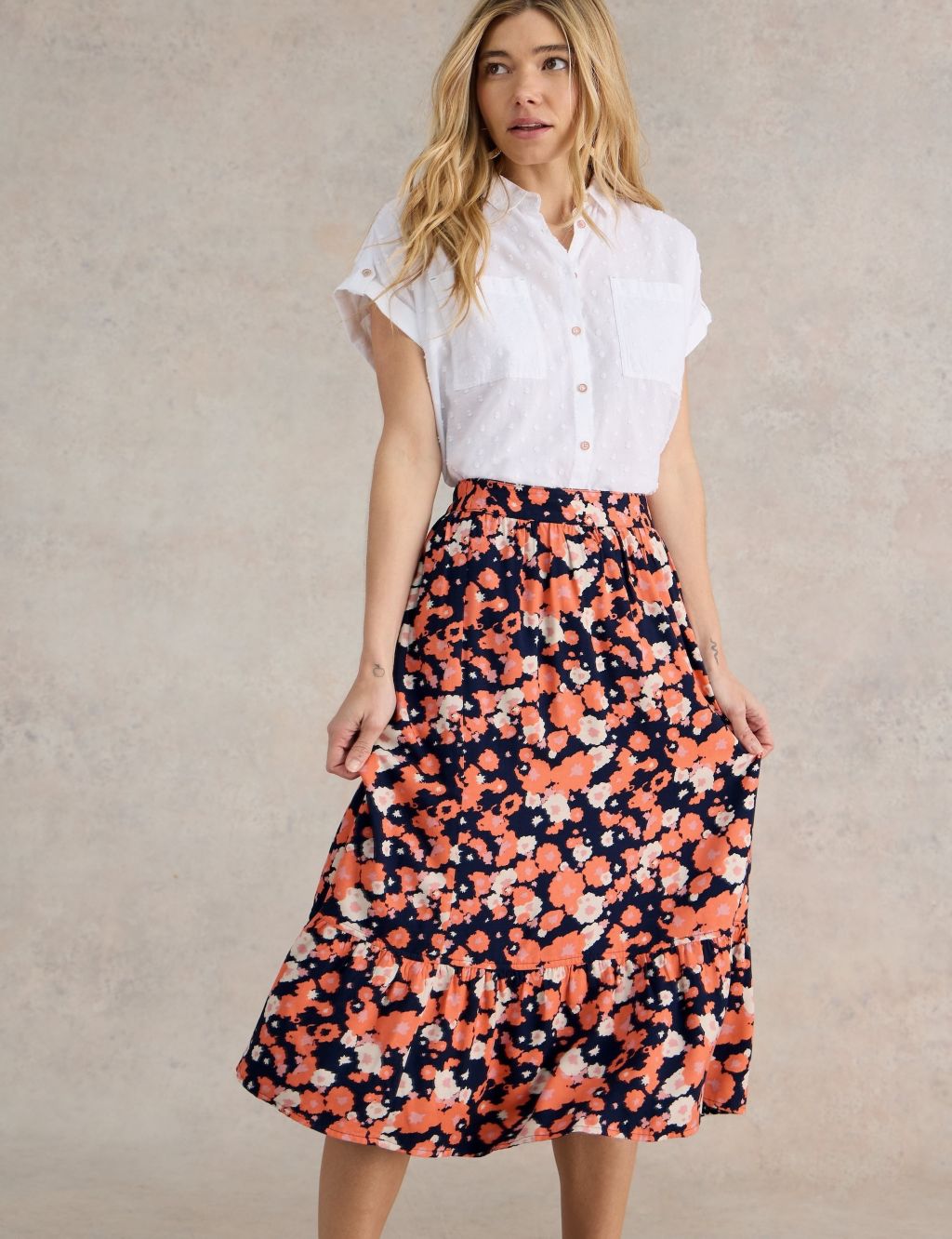 Reversible Floral Midi Tiered Skirt 3 of 6
