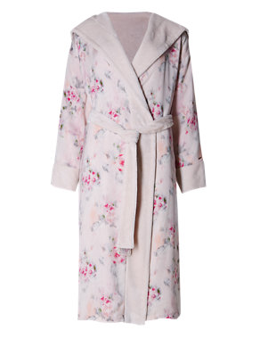 Reversible Satin Floral Belted Dressing Gown Image 2 of 5