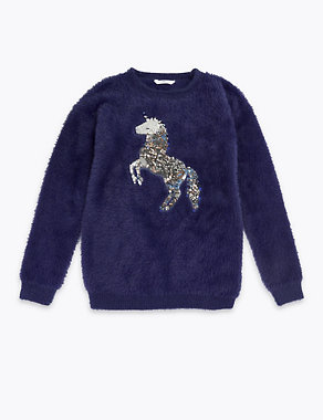 Reversible Sequin Unicorn Knitted Jumper (6-16 Yrs) Image 2 of 4