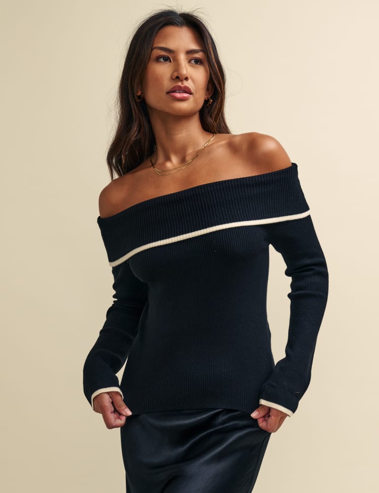 Ribbed Bardot Neckline Fitted Knitted Top Nobody s Child M S