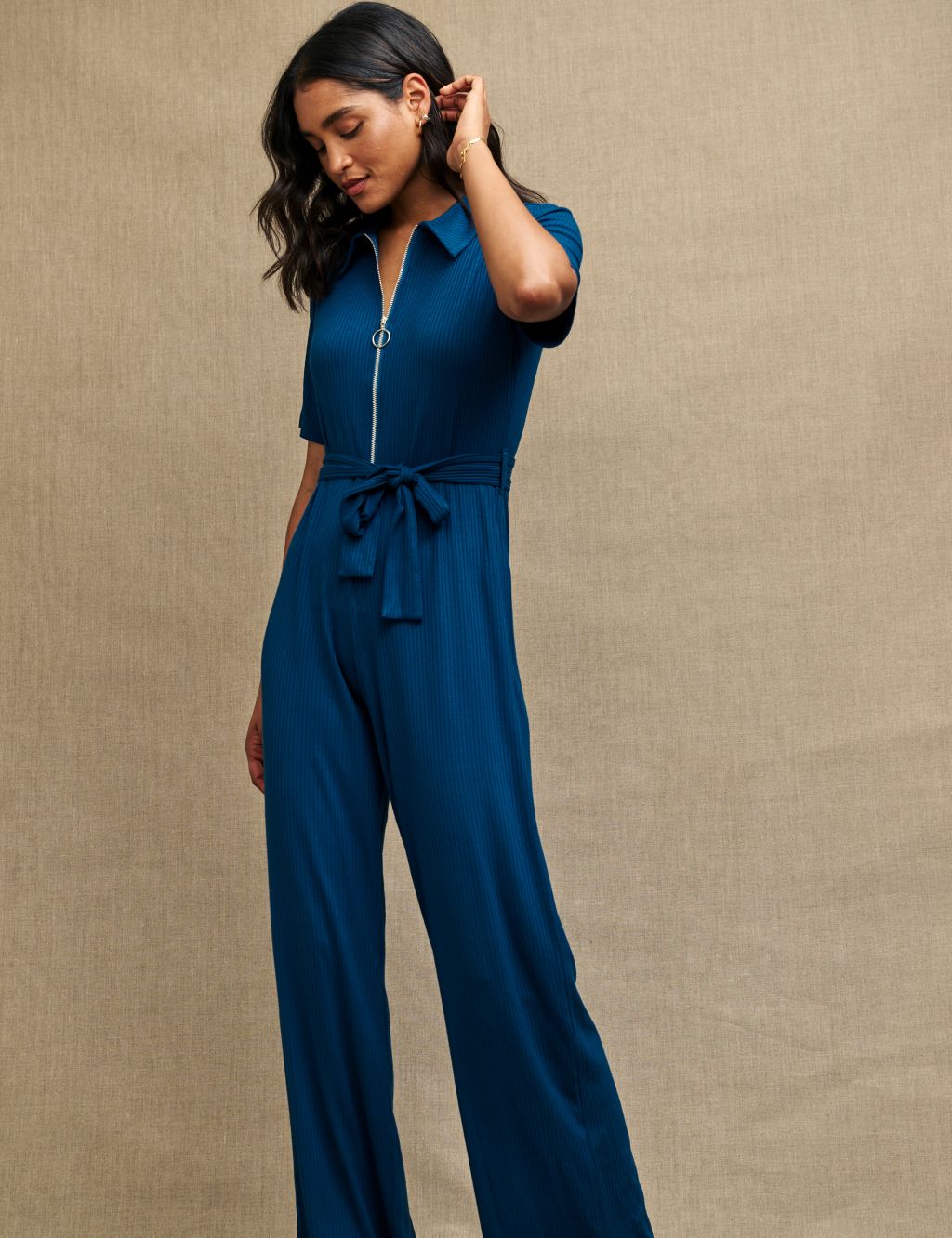 Ribbed Belted Short Sleeve Jumpsuit | Nobody's Child | M&S