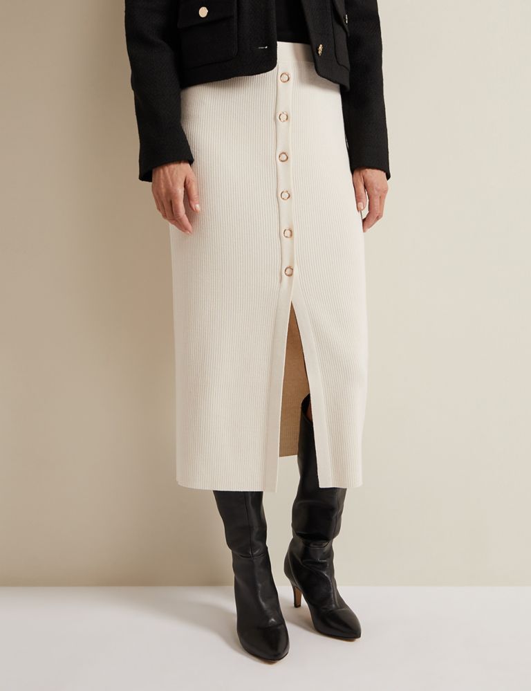 Ribbed Button Front Midi Column Skirt 3 of 6