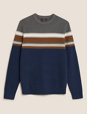 Ribbed Chest Stripe Crew Neck Jumper Image 2 of 4