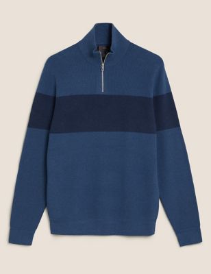 Ribbed Chest Stripe Half Zip Jumper | M&S Collection | M&S