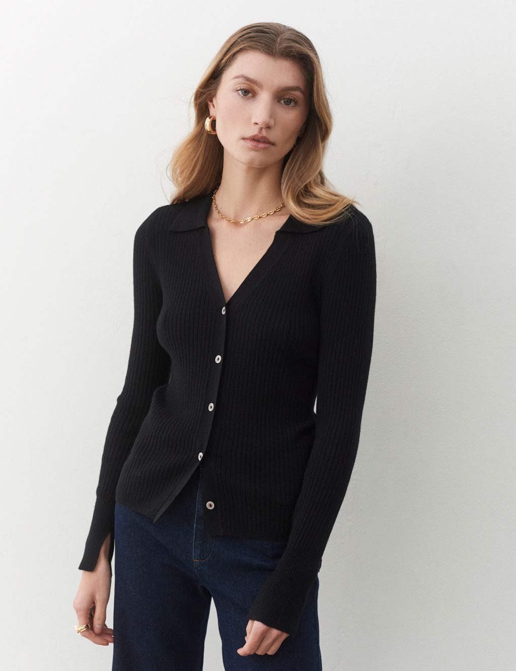 Ribbed Collared Button Front Cardigan | Finery London | M&S