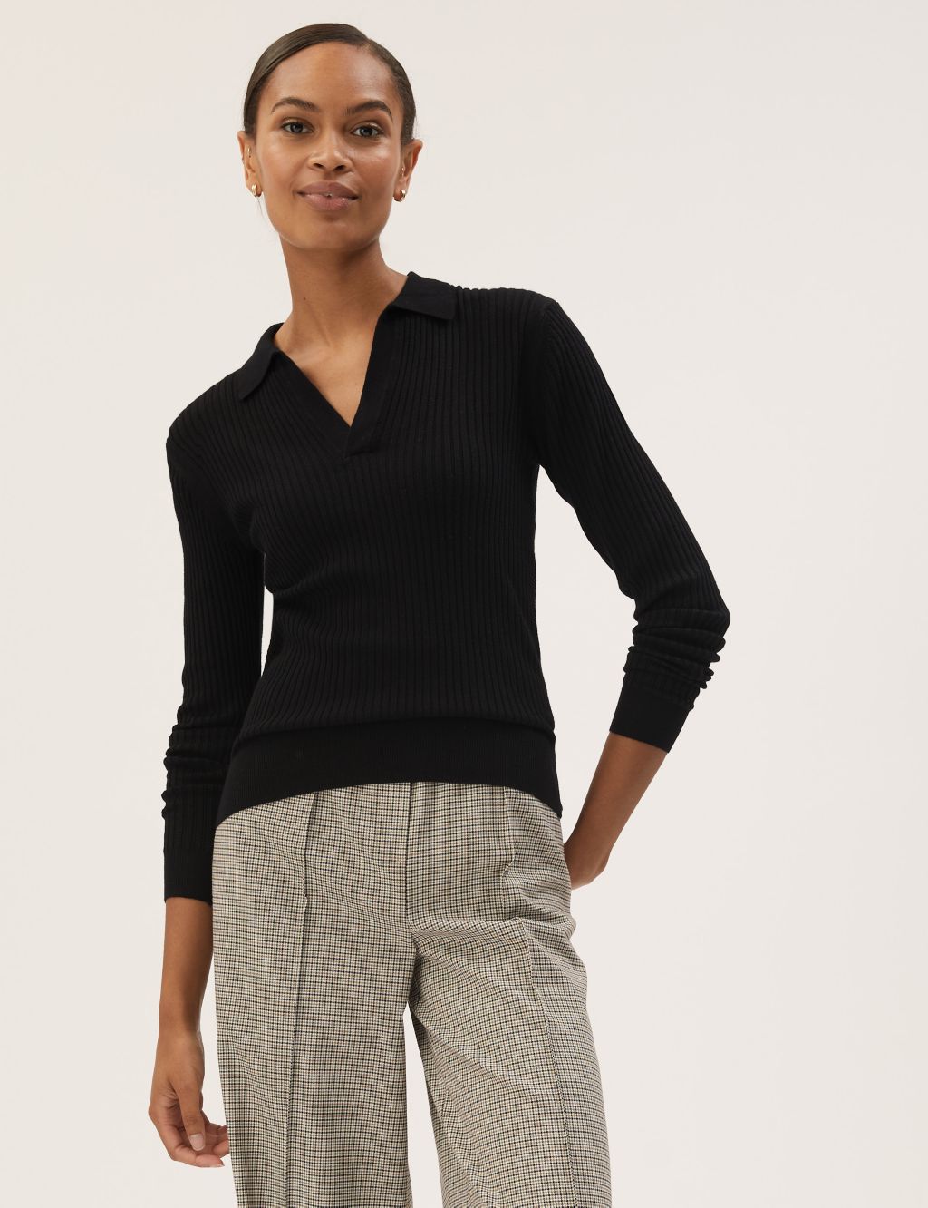 Ribbed Collared V-Neck Jumper | M&S Collection | M&S