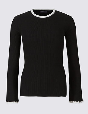 Ribbed Contrasting Edge Round Neck Jumper Image 2 of 5