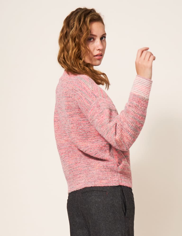 Ribbed Crew Neck Bomber Cardigan with Wool White Stuff M S