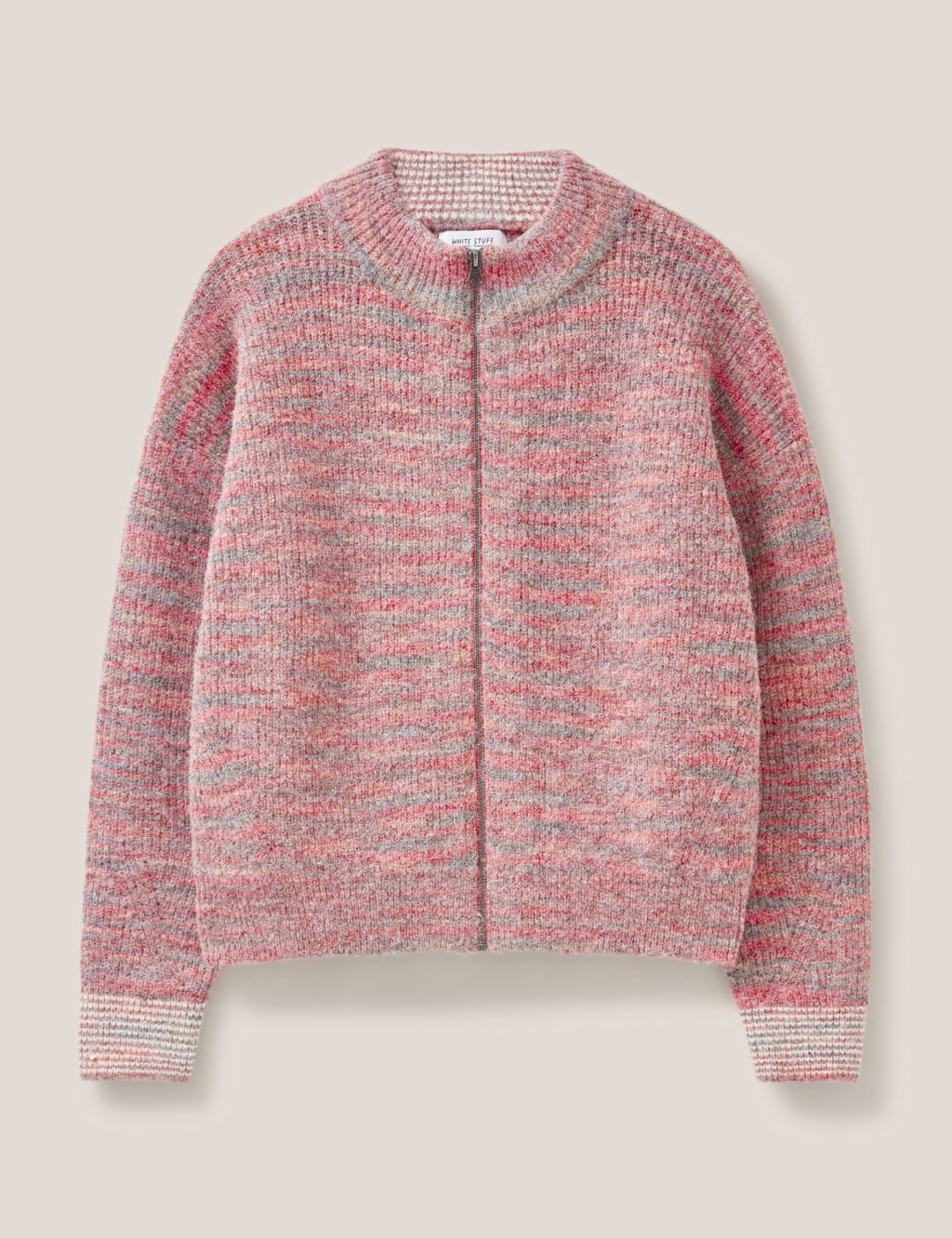 Ribbed Crew Neck Bomber Cardigan with Wool | White Stuff | Mu0026S