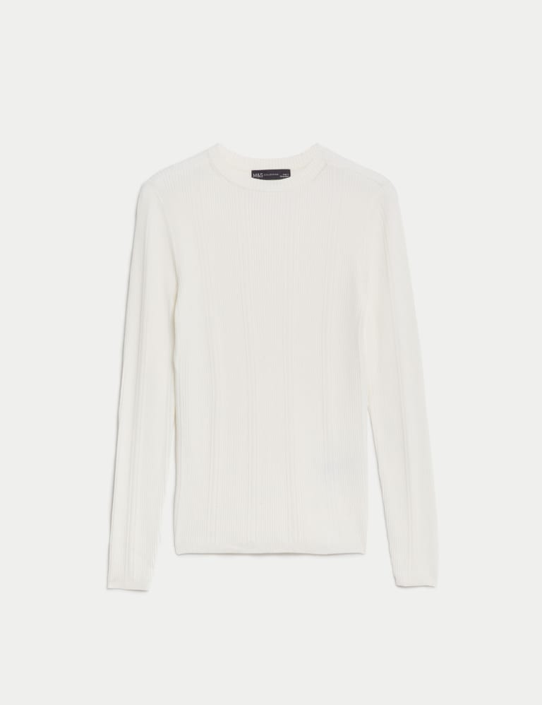 Ribbed Crew Neck Fitted Knitted Top, M&S Collection