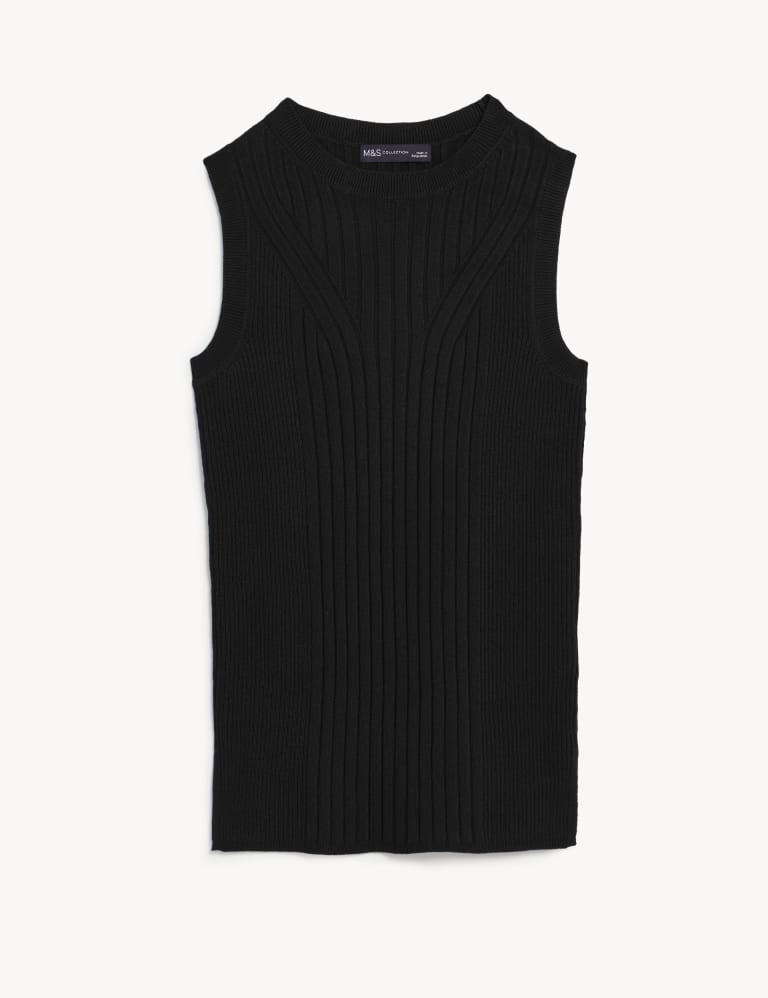 Ribbed Crew Neck Fitted Knitted Vest M&S Collection M&S