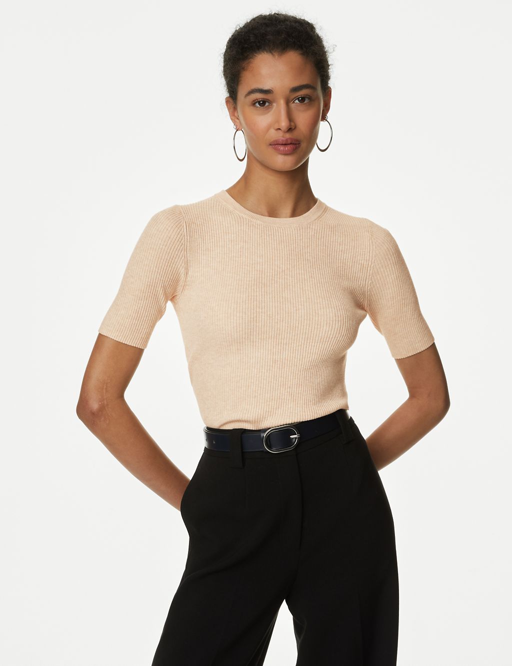 Ribbed Crew Neck Knitted Top 2 of 6