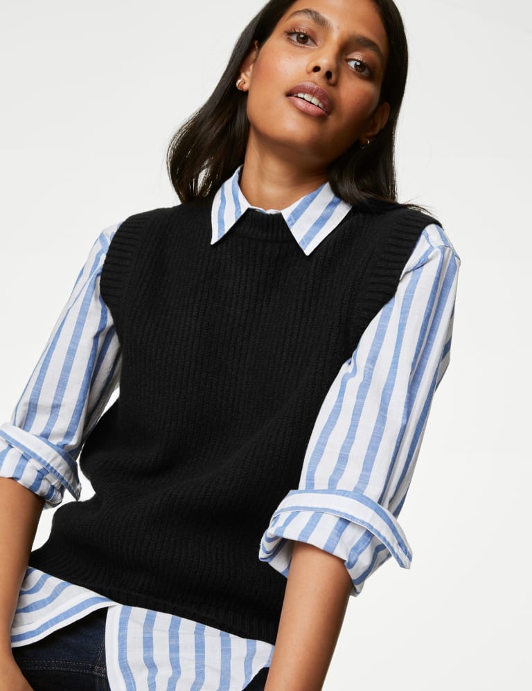 Ribbed Crew Neck Knitted Vest | Mu0026S Collection | Mu0026S