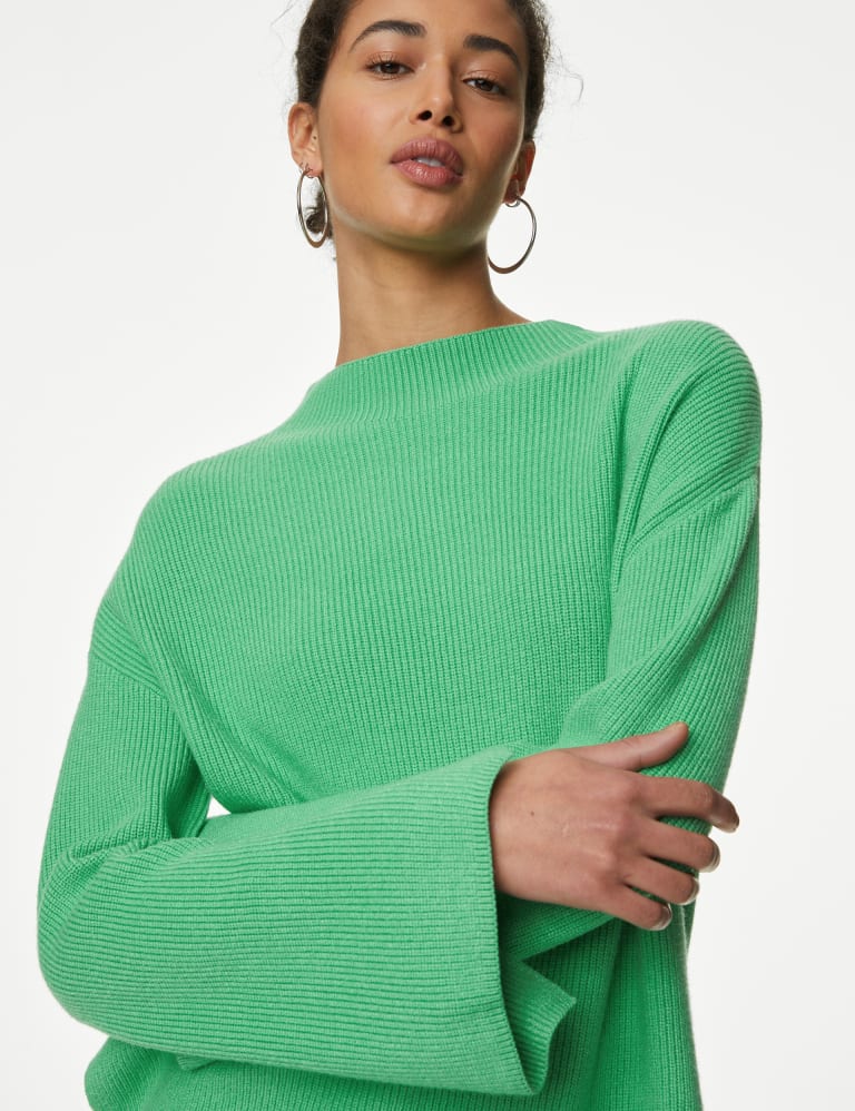 Green funnel neck jumper on sale