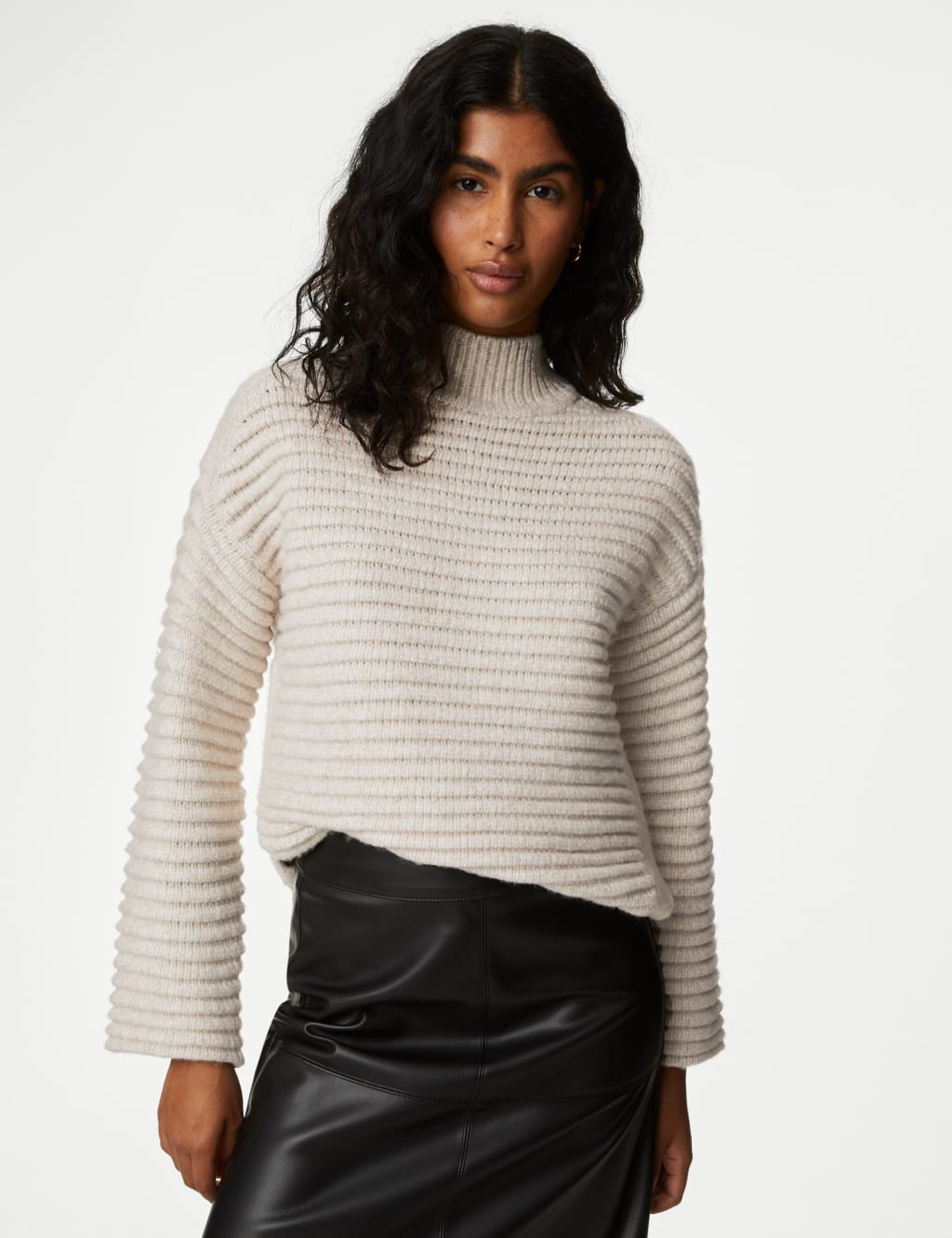 Ribbed Funnel Neck Jumper