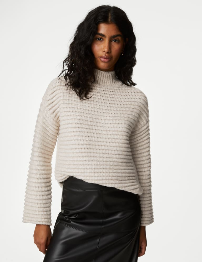 Ribbed funnel neck top sweater