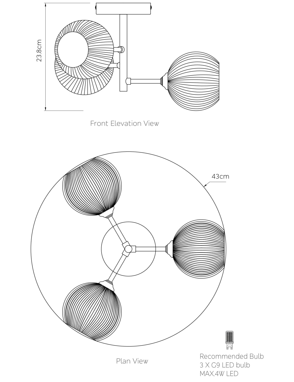 Ribbed Globe Flush Ceiling Light 5 of 8