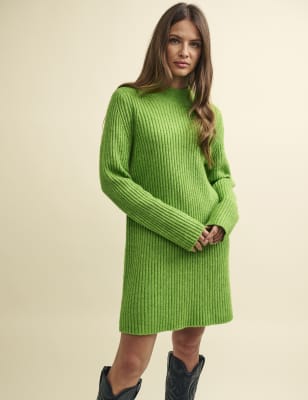 High neck cheap knitted jumper dress