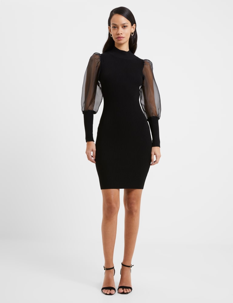 French Connection bodycon jumpsuit with mesh cut outs in black