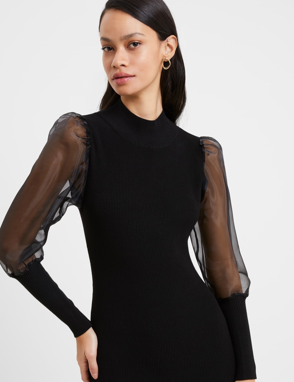 Ribbed High Neck Knee Length Bodycon Dress | French Connection | M&S