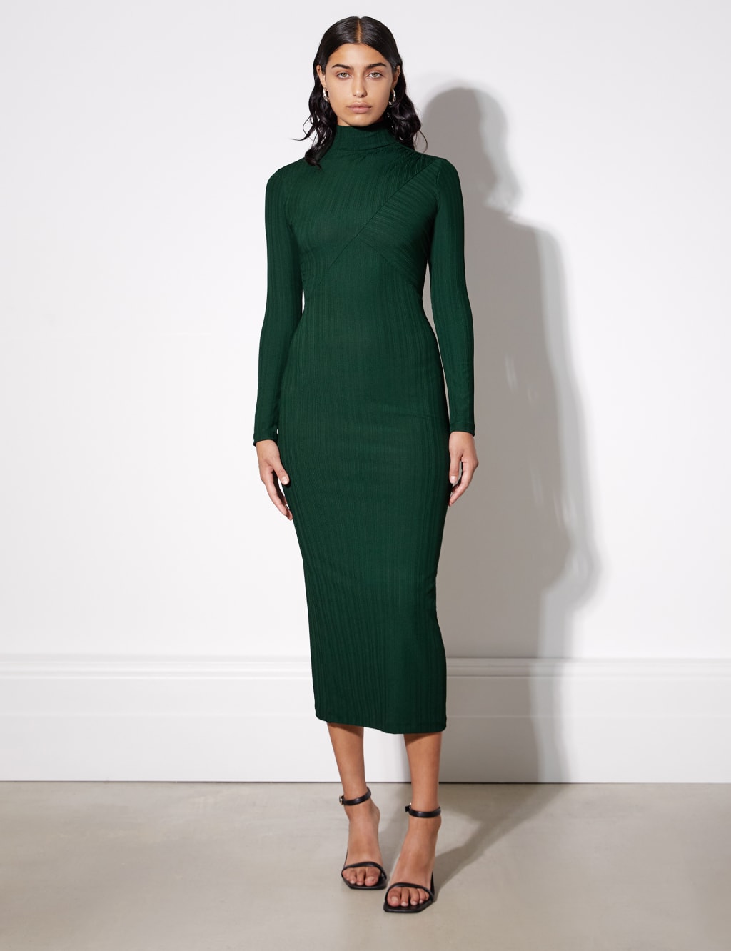 Ribbed High Neck Midi Bodycon Dress