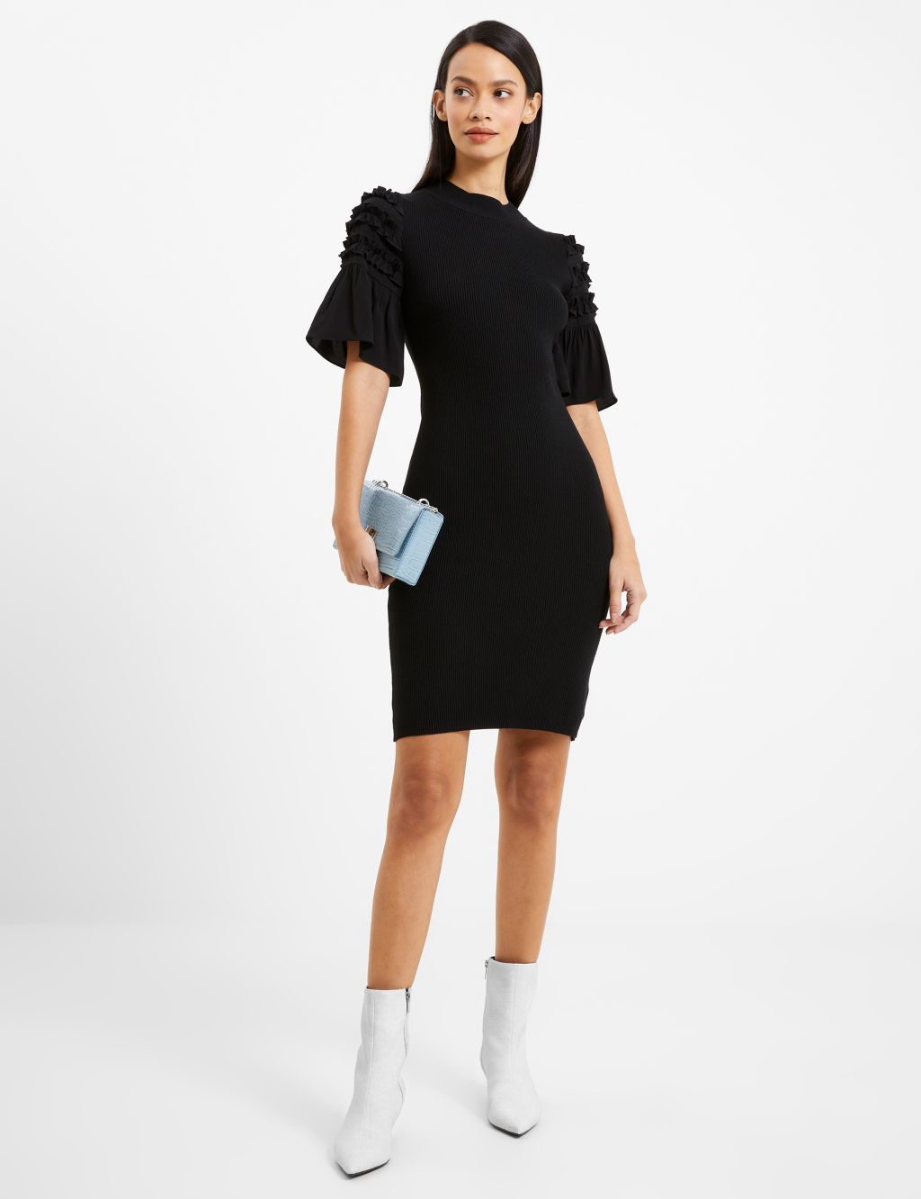 Ribbed High Neck Mini Bodycon Dress | French Connection | M&S