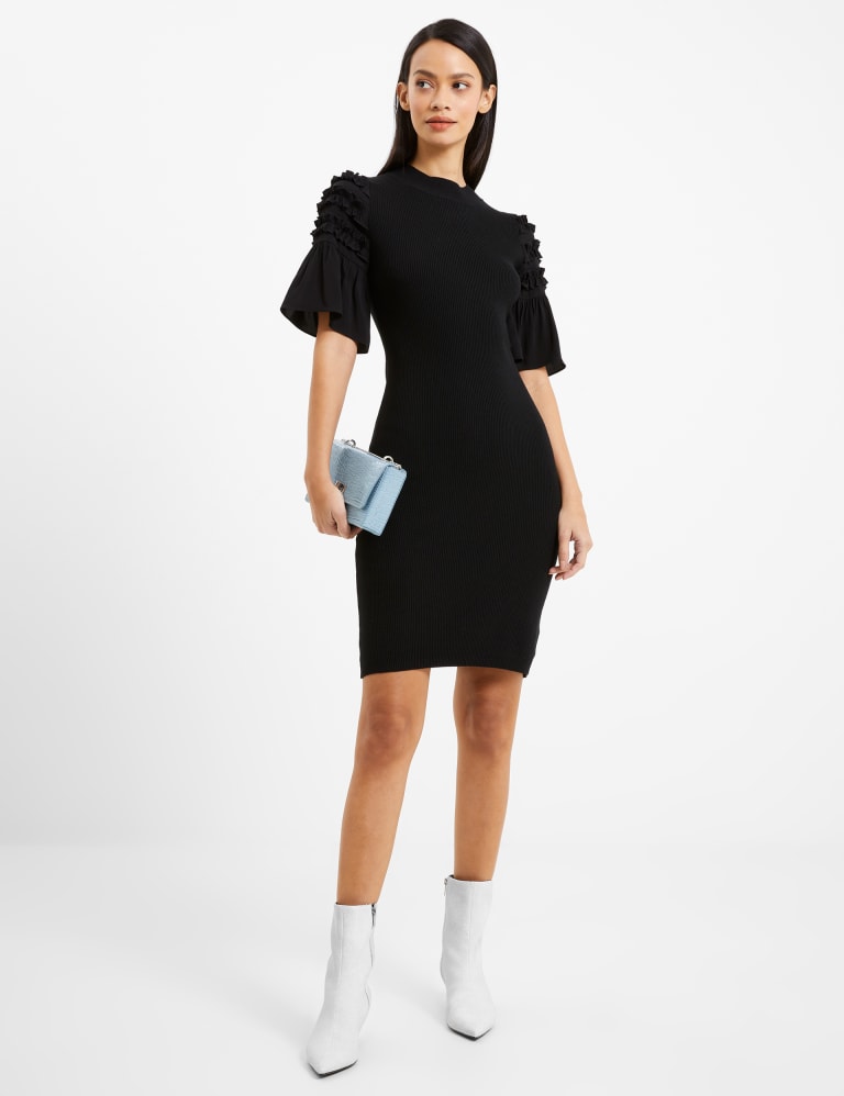 Ribbed High Neck Mini Bodycon Dress