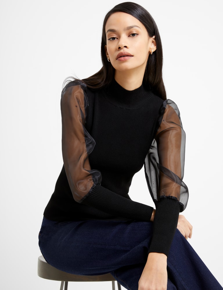 High neck clearance puff sleeve top