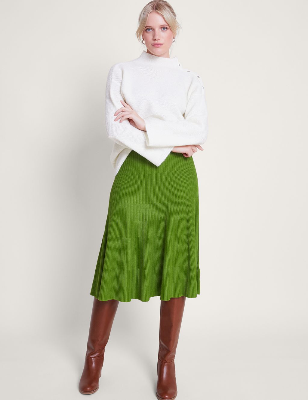 Ribbed Knee Length A-Line Skirt | Monsoon | M&S