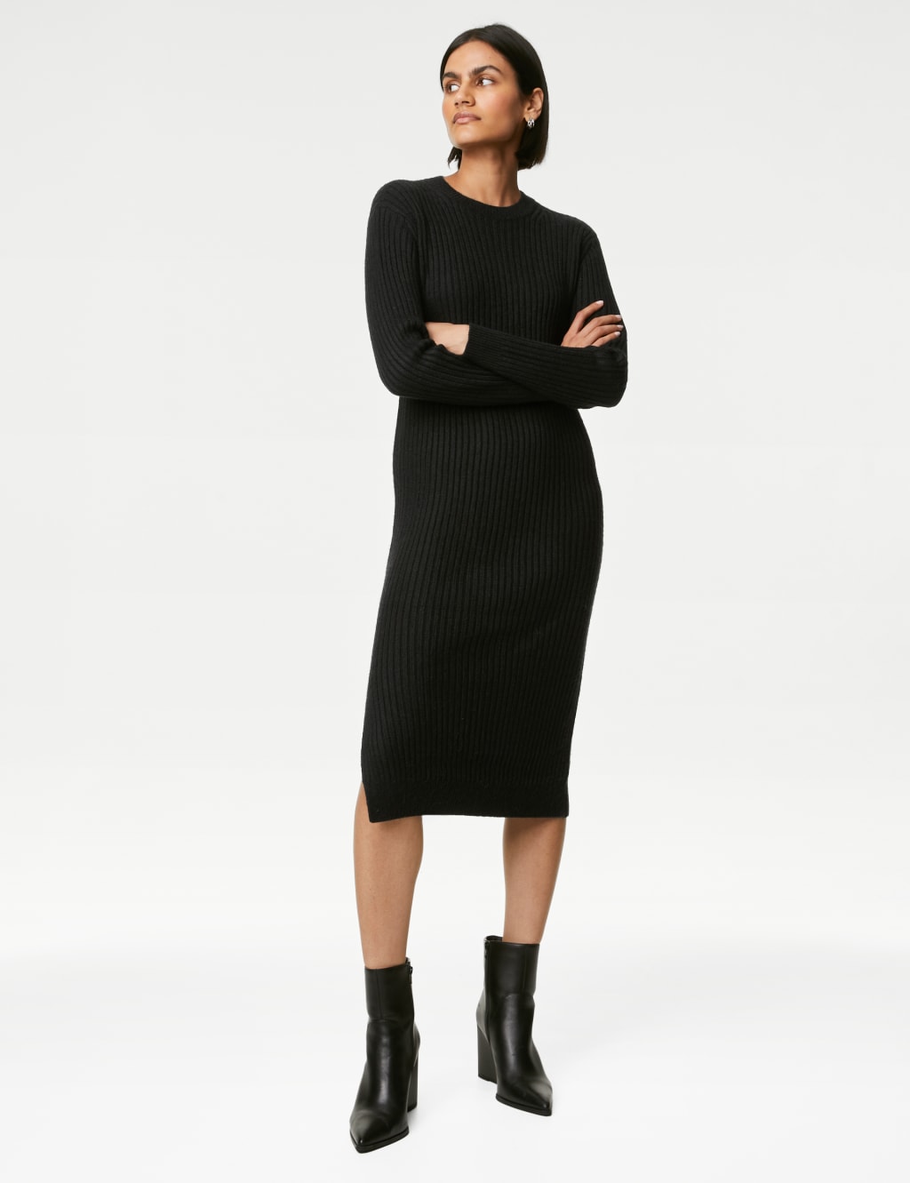 Ribbed Knitted Midi Dress M S Collection M S