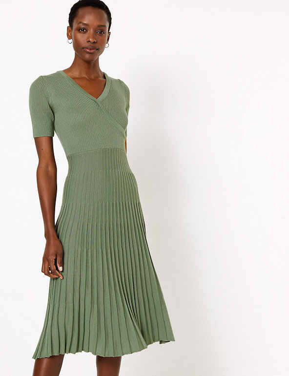 Ribbed Knitted Midi Wrap Dress | M☀S ...