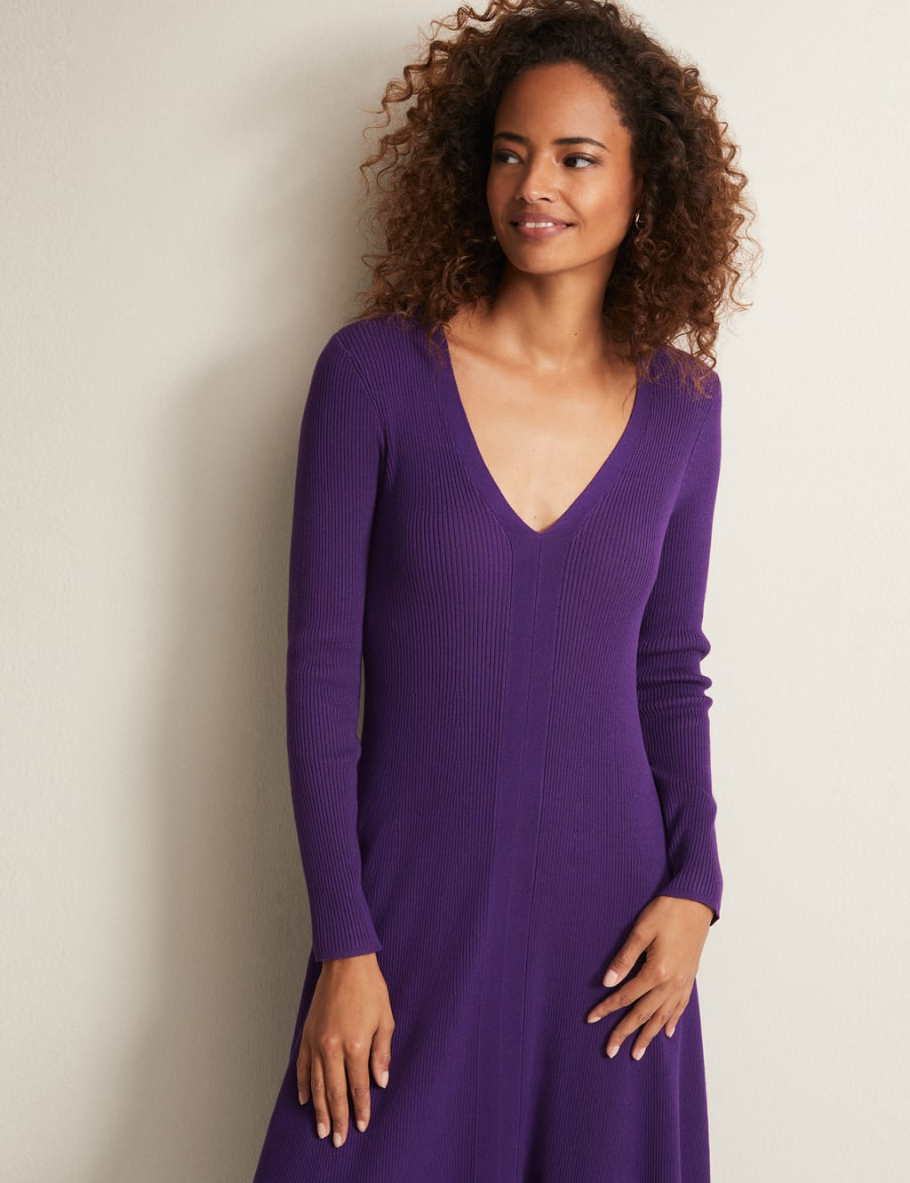 Ribbed Knitted V Neck Midi Skater Dress Phase Eight M S