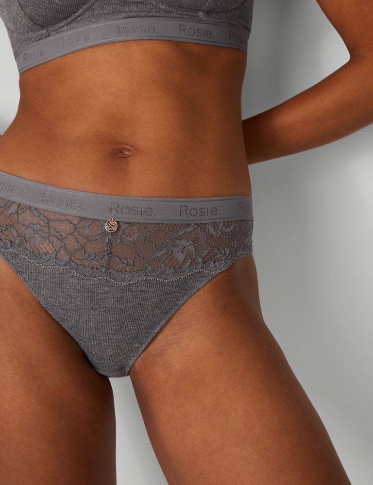 Ribbed Lounge Lace High Leg Knickers 3 of 6