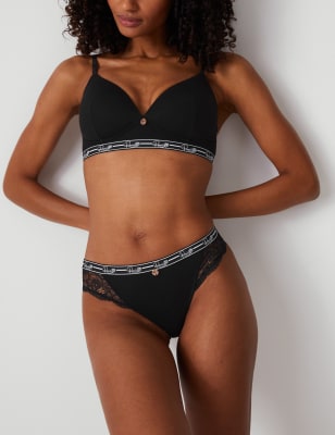 M&S Cotton Rich NON WIRED PLUNGE Lounge Bra with Lace in NAVY Size 34B M&S Cotton Rich NON WIRED PLUNGE Lounge Bra with Lace in NAVY Size 34B