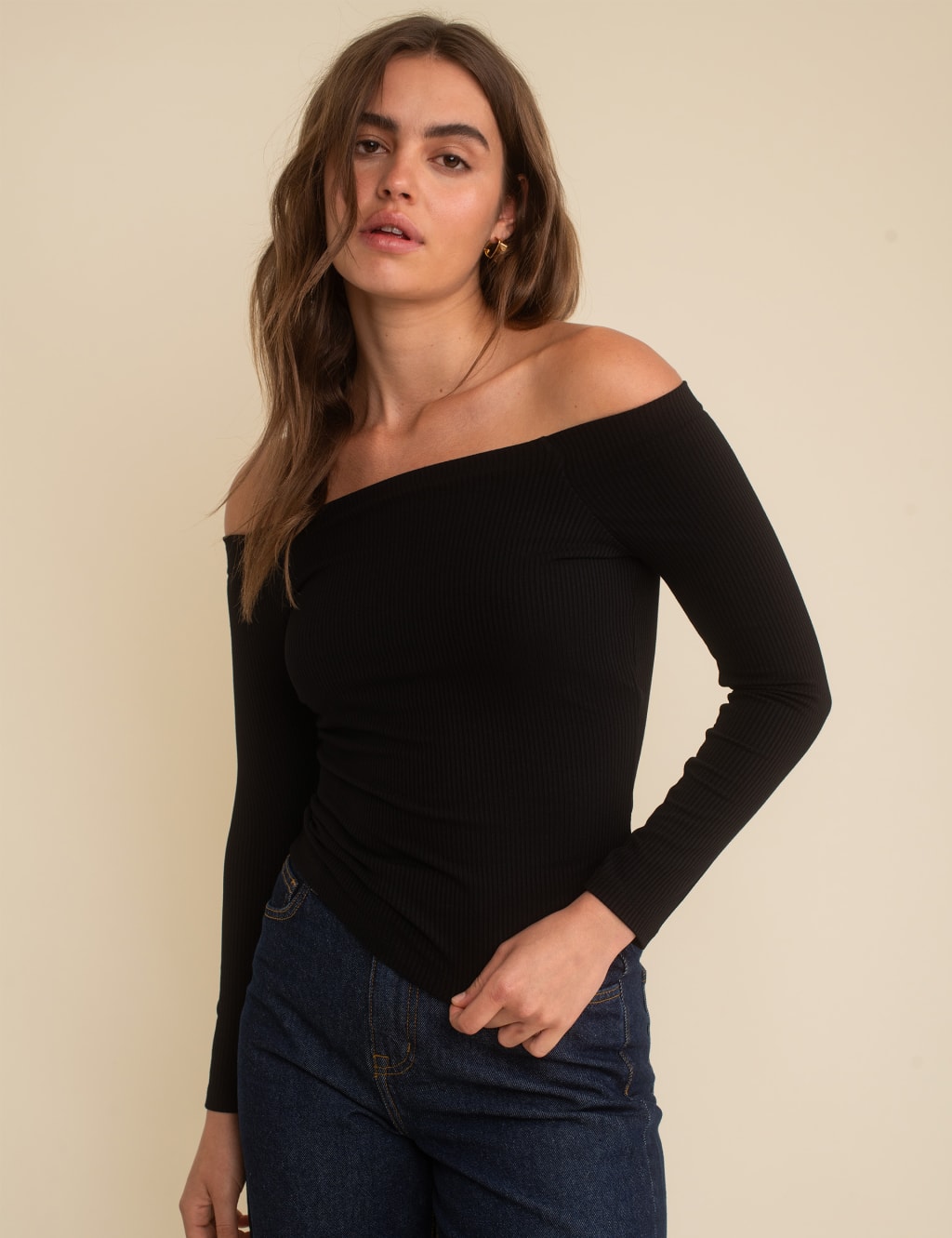 Ribbed off the shop shoulder top