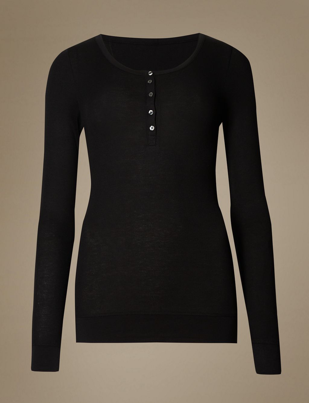 Ribbed Placket Thermal  Long Sleeve Top 1 of 5
