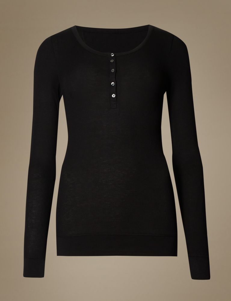 Ribbed Placket Thermal  Long Sleeve Top 2 of 5
