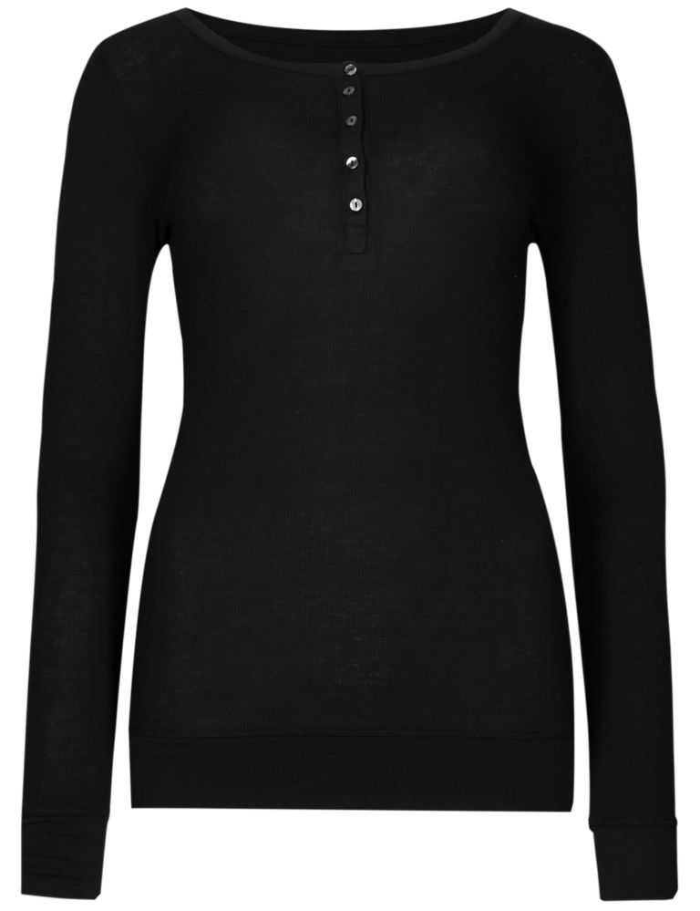 Ribbed Placket Thermal  Long Sleeve Top 4 of 5