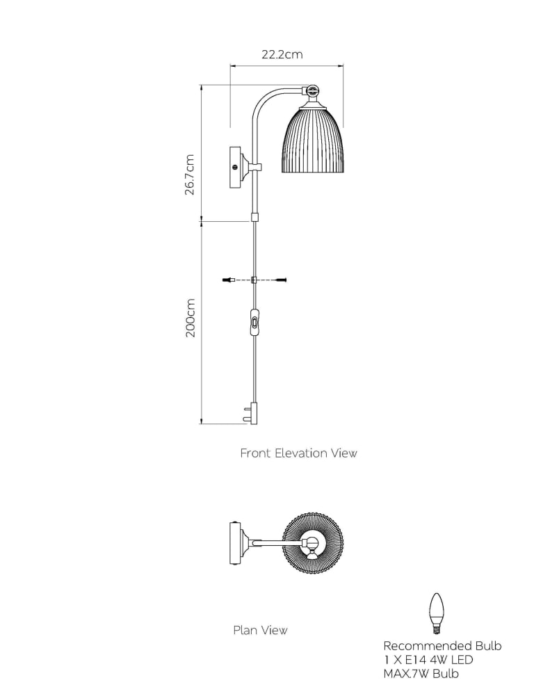 Ribbed Plug In Wall Light