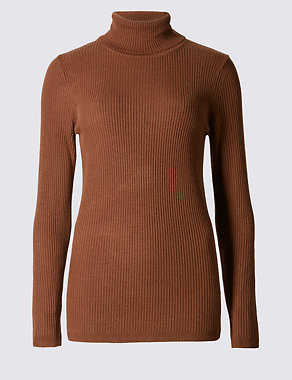 Ribbed Polo Neck Jumper Image 2 of 4