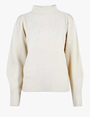 Ribbed Puff Sleeve Jumper with Wool Image 2 of 5